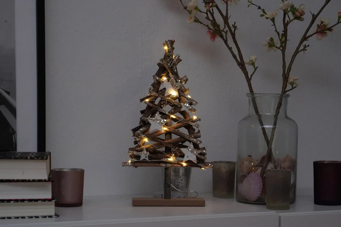 Spetebo LED Dekolicht Holz Weihnachtsbaum 37 cm warmweiß