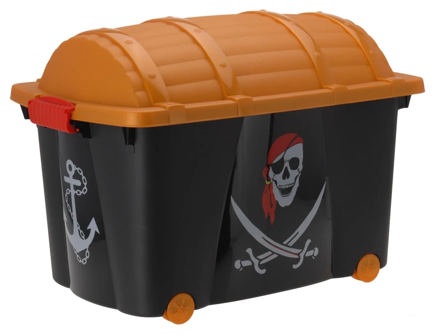 Spetebo Spielzeugtruhe Kinder Rollbox PIRAT Schwarz-Orange 57 Liter