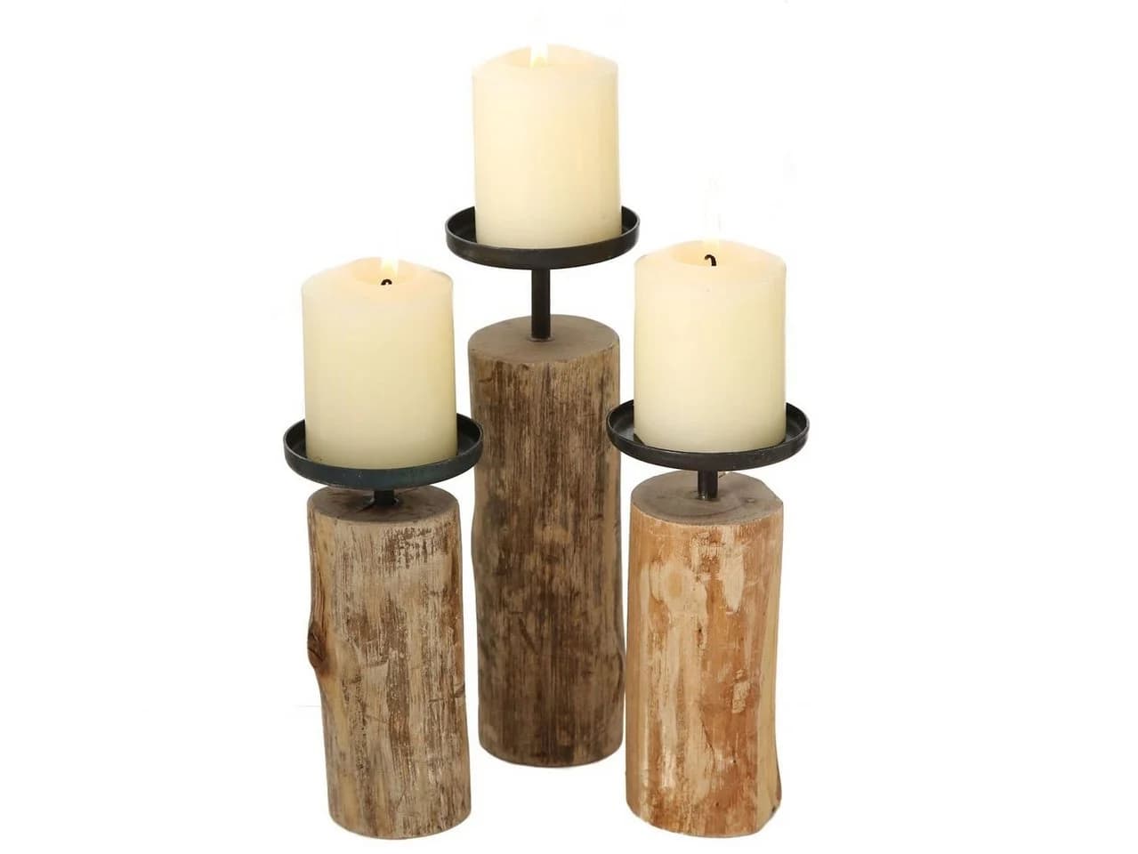 Spetebo Tischkerzenhalter 3er Set Eukalyptus Holz Metall - Bild 2