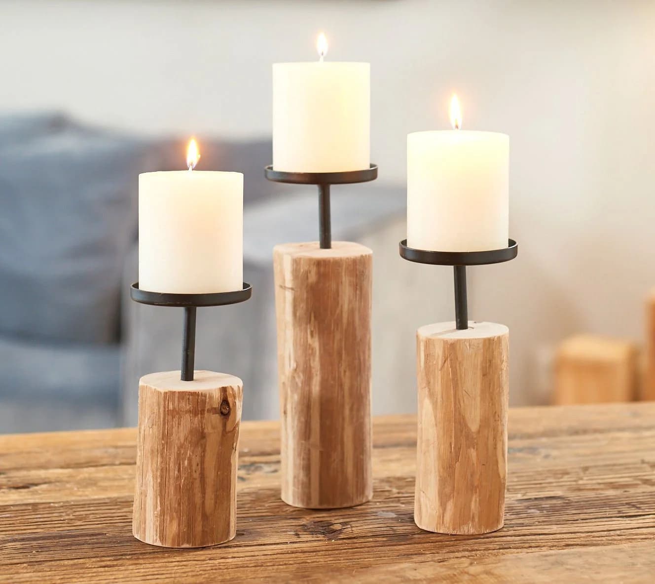 Spetebo Tischkerzenhalter 3er Set Eukalyptus Holz Metall - Bild 3