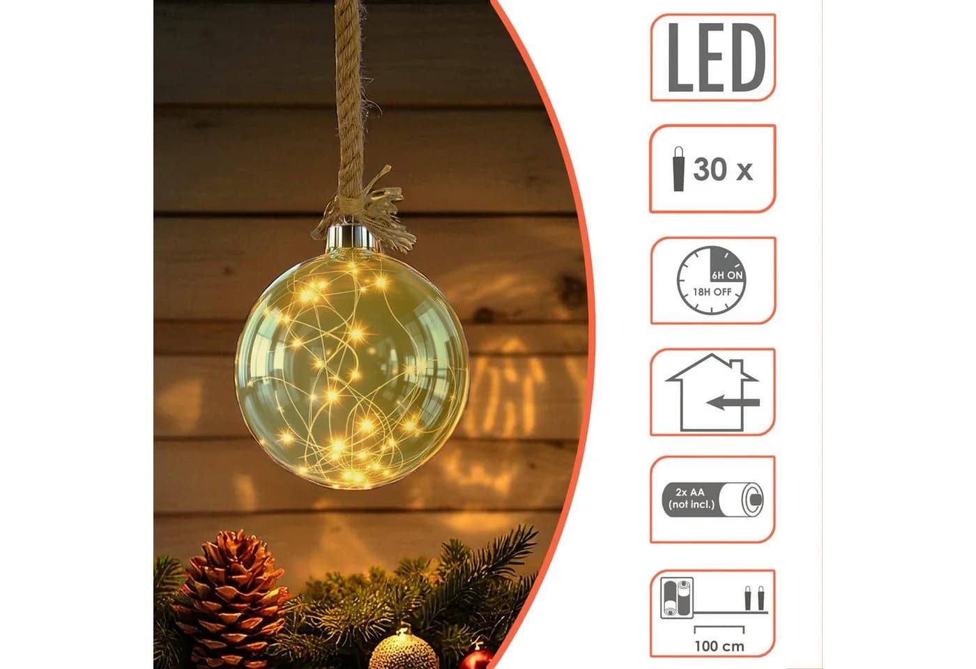 Spetebo LED Glaskugel 14 cm 30 LED Warmweiß Batteriebetrieben - Bild 3