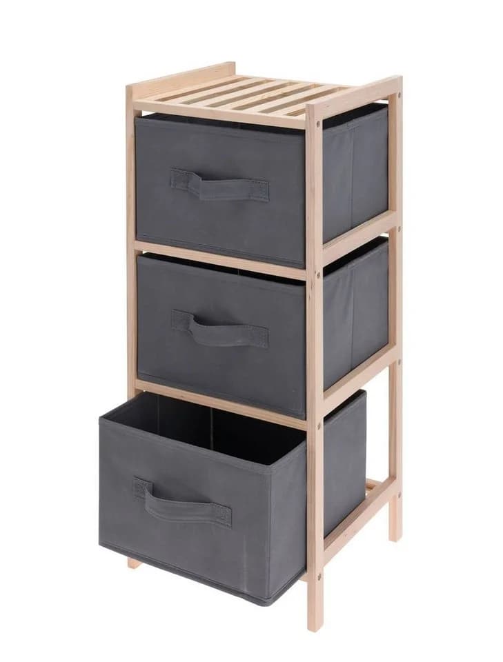 Spetebo Standregal Holz mit 3 Vlies-Schubladen Grau/Natur