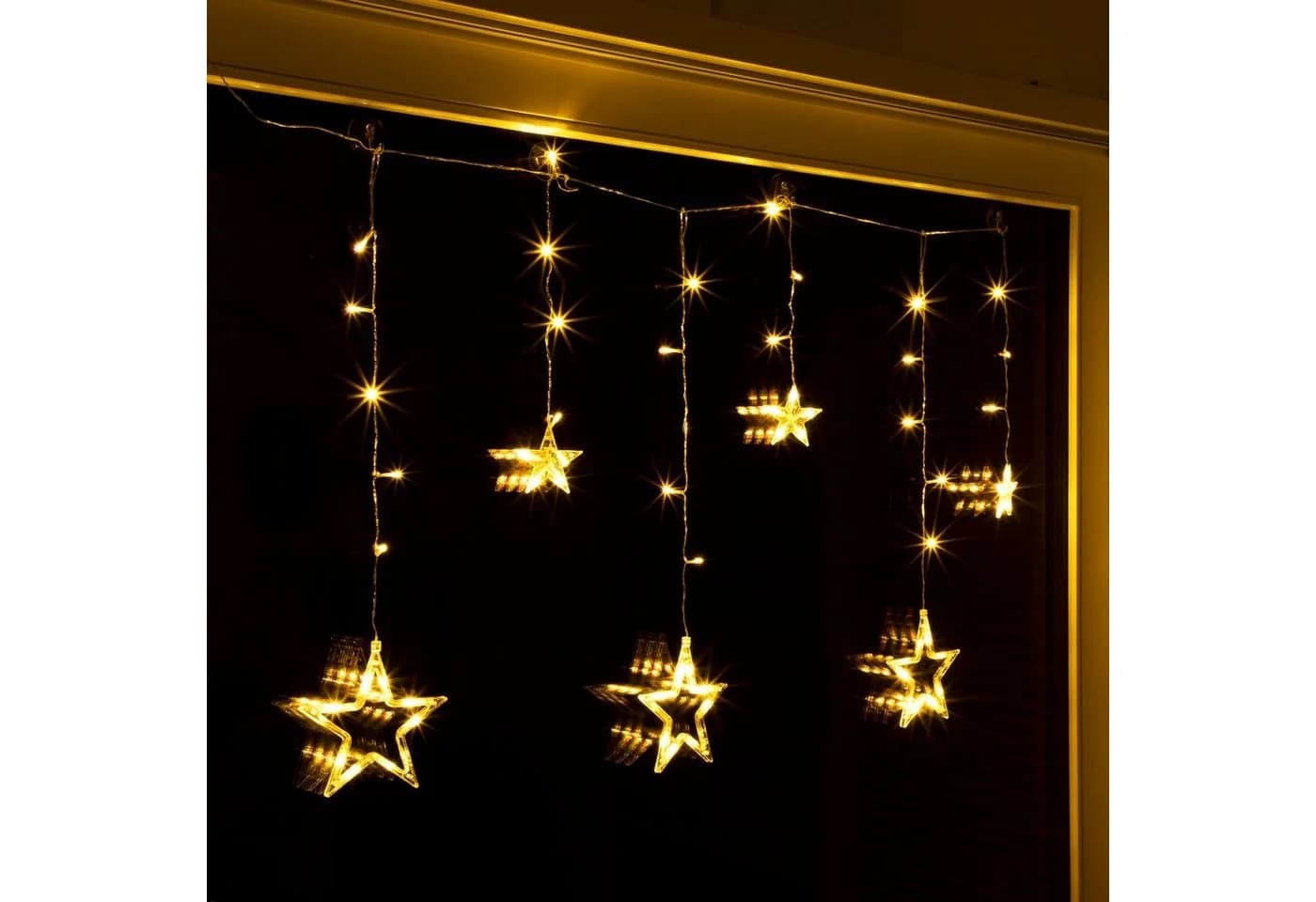 Spetebo LED Sternen Lichtervorhang Warm Weiß 63 LED 100 cm