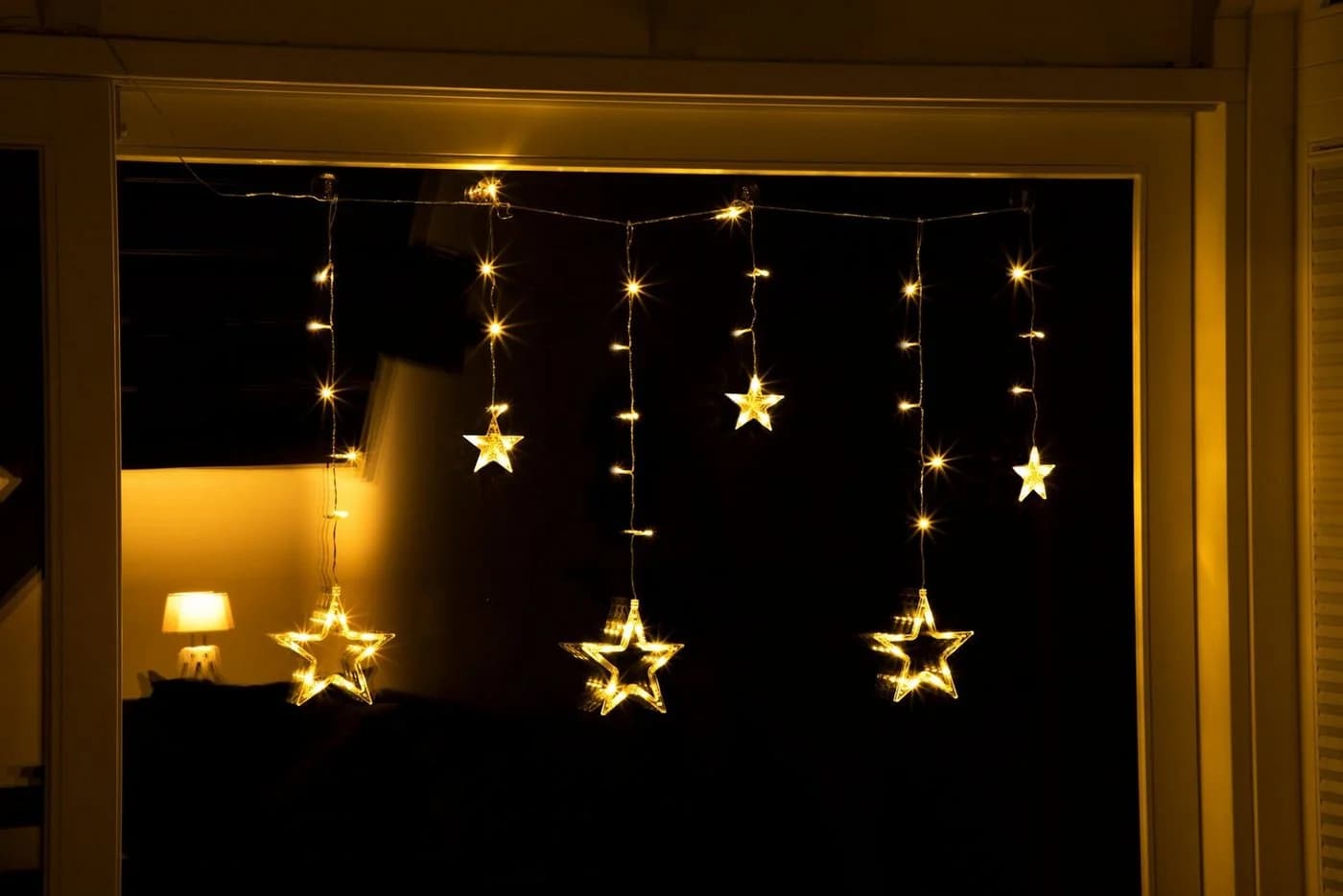 Spetebo LED Sternen Lichtervorhang Warm Weiß 63 LED 100 cm - Bild 2