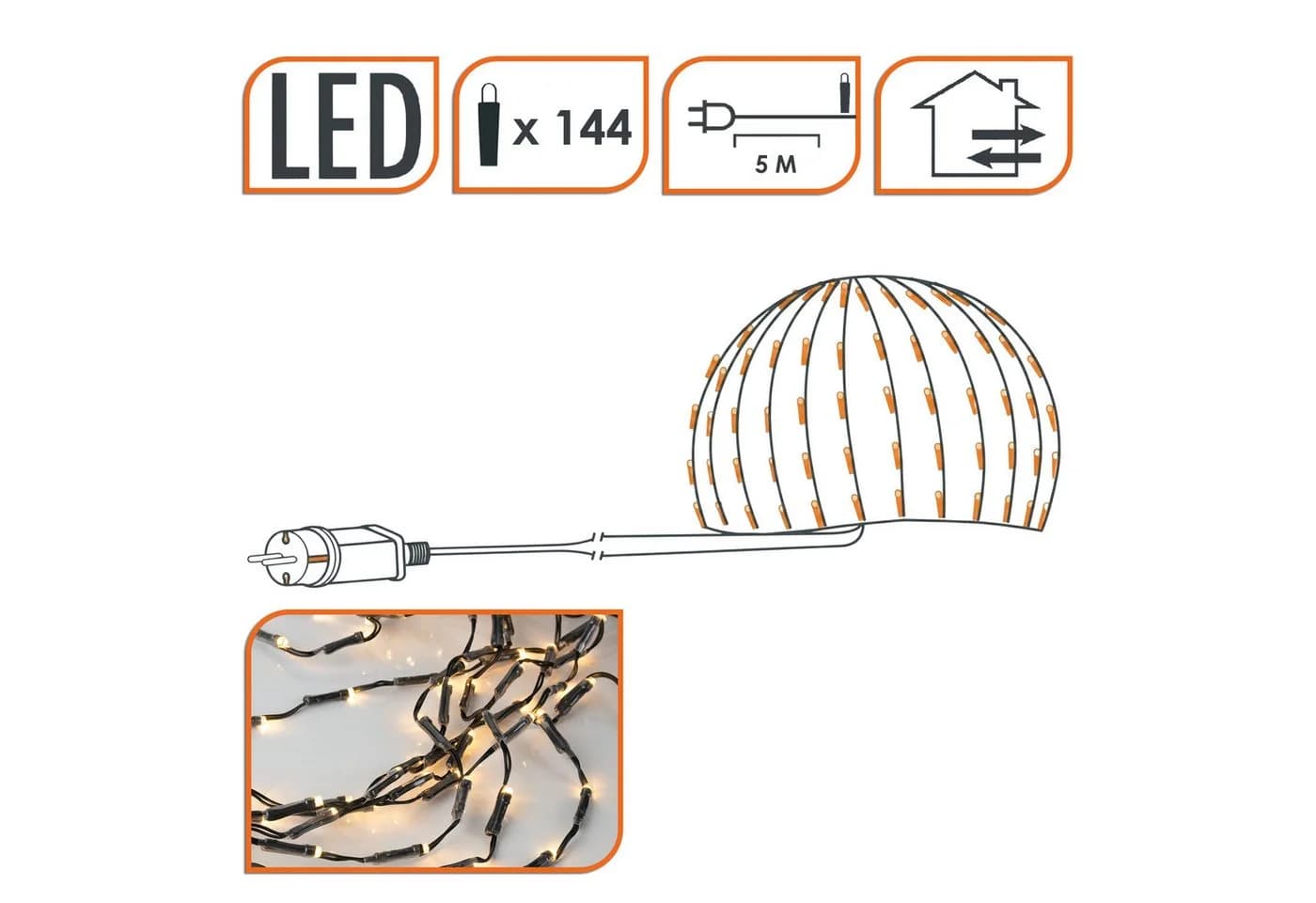 Spetebo LED-Lichternetz 144 LED warm weiß, grün, 120 cm Durchmesser