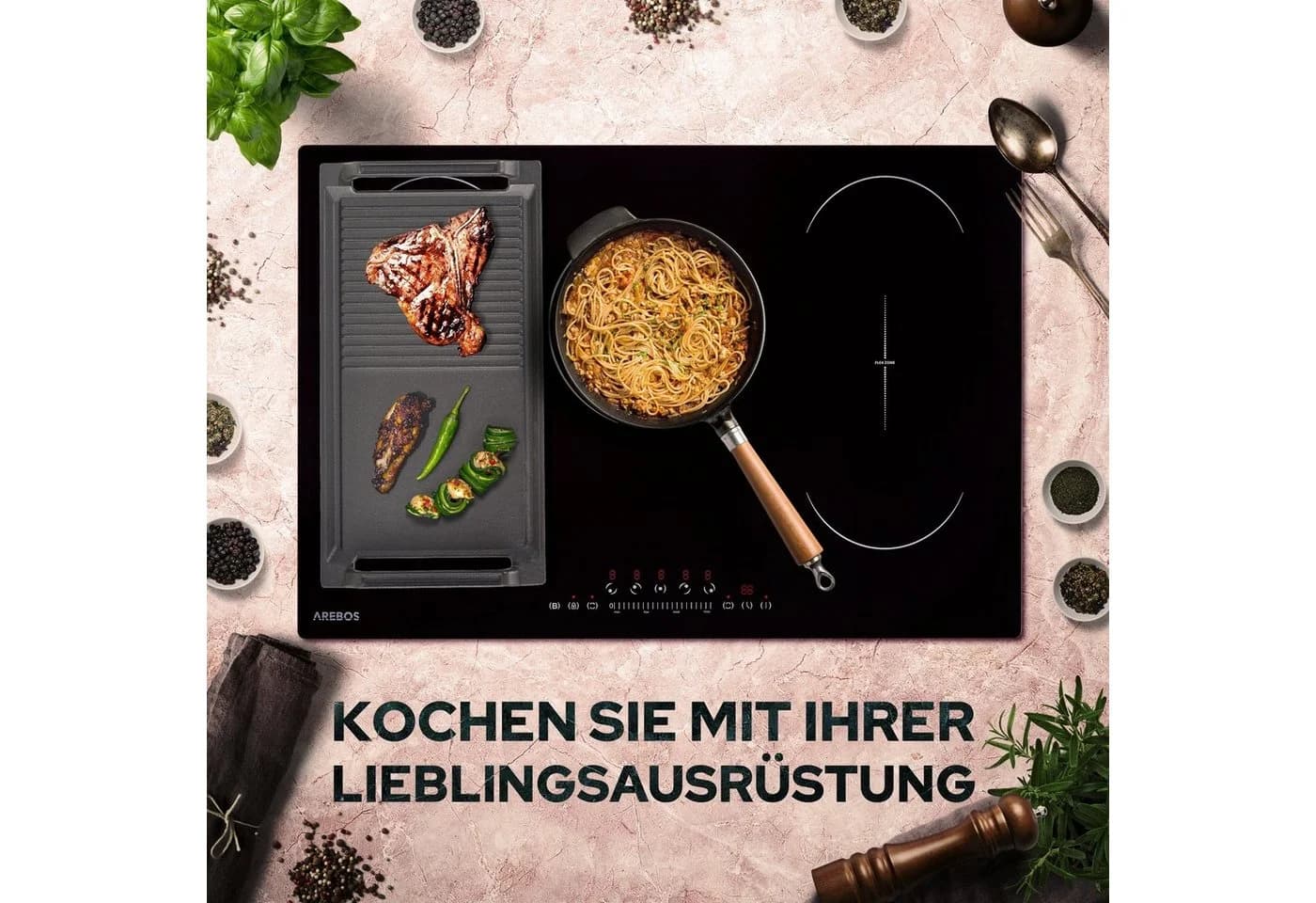 AREBOS Grillplatte Gusseisen Emaille Schwarz Induktionsgrillplatte - Bild 5