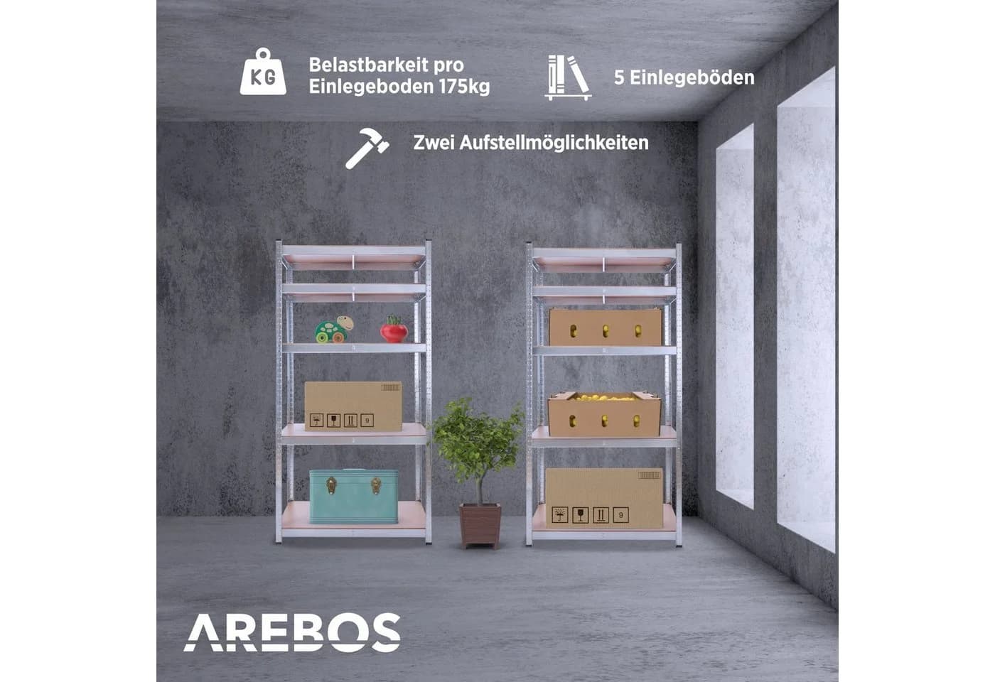AREBOS Schwerlastregal 2-tlg. Silber Verzinkter Stahl 875 kg Traglast