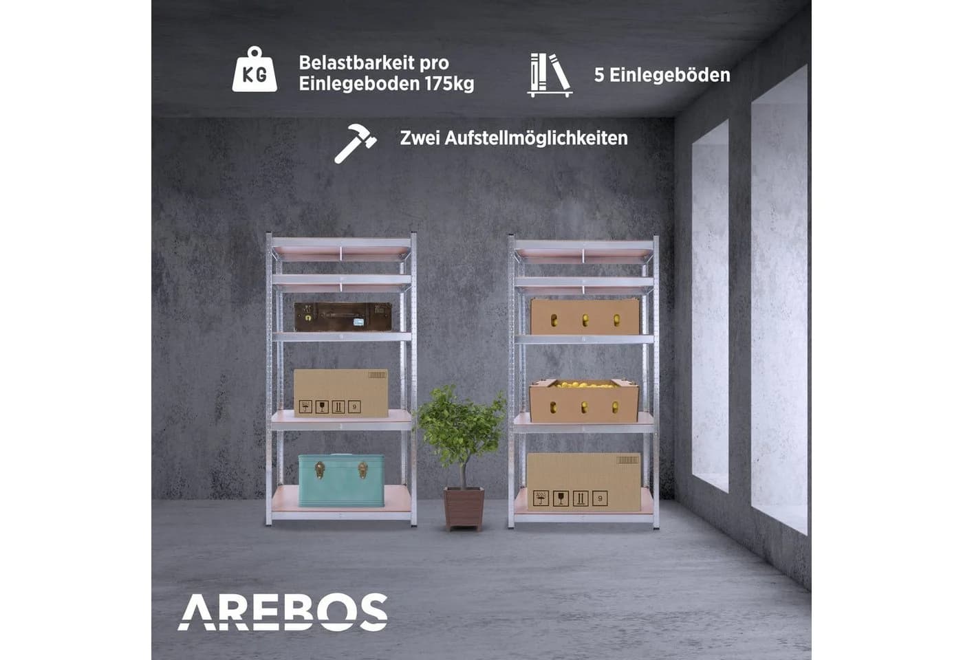 Arebos Schwerlastregal 2-tlg. Steckregal Silber Metall
