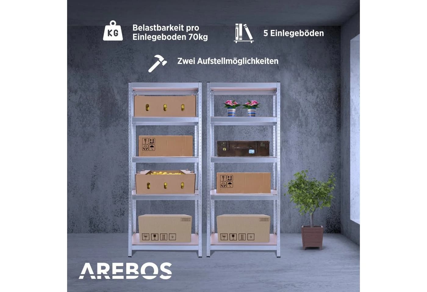 AREBOS Schwerlastregal 2-tlg. Verzinkter Stahl Stecksystem
