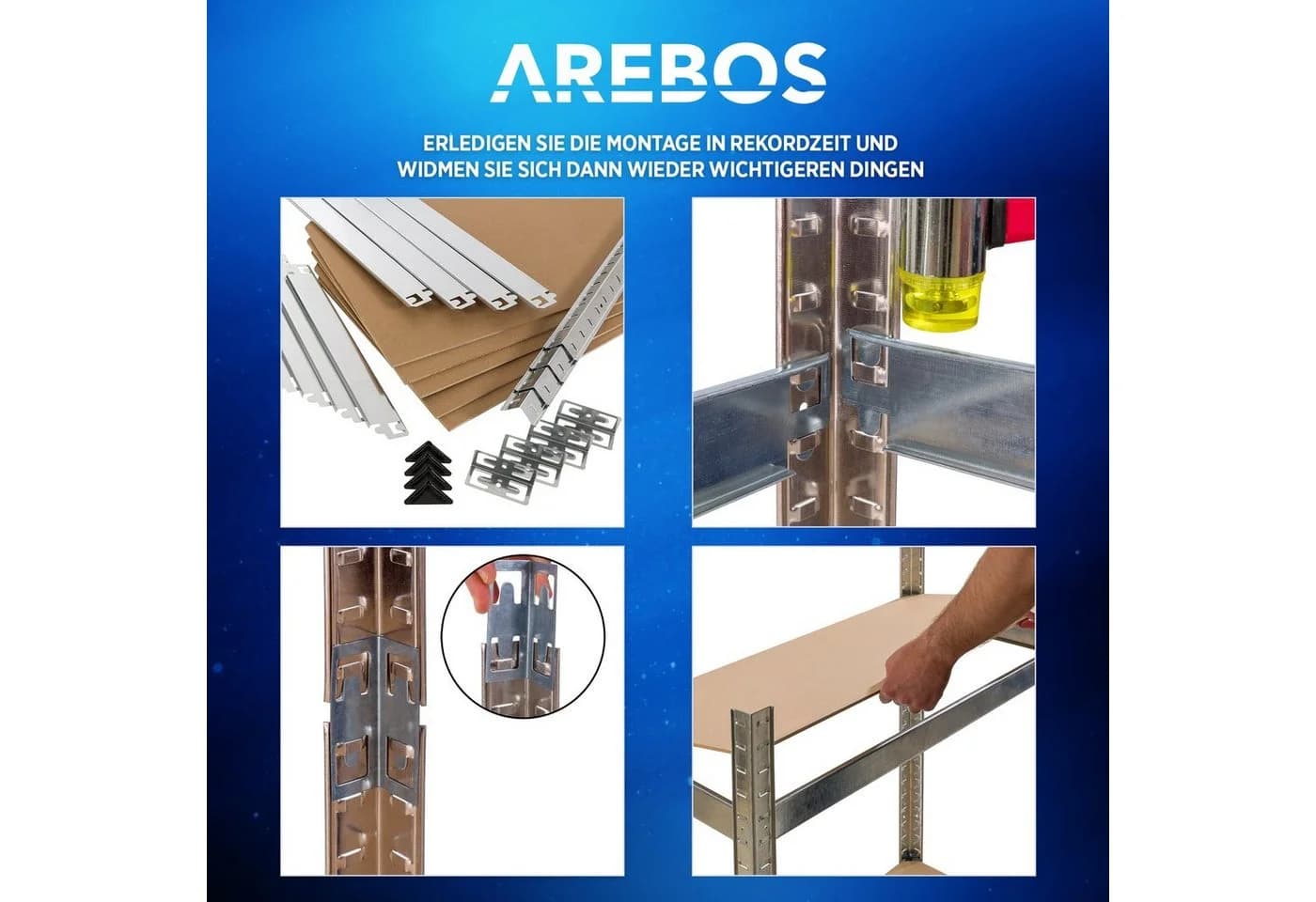 AREBOS Schwerlastregal 2-tlg. Verzinkter Stahl Stecksystem - Bild 5