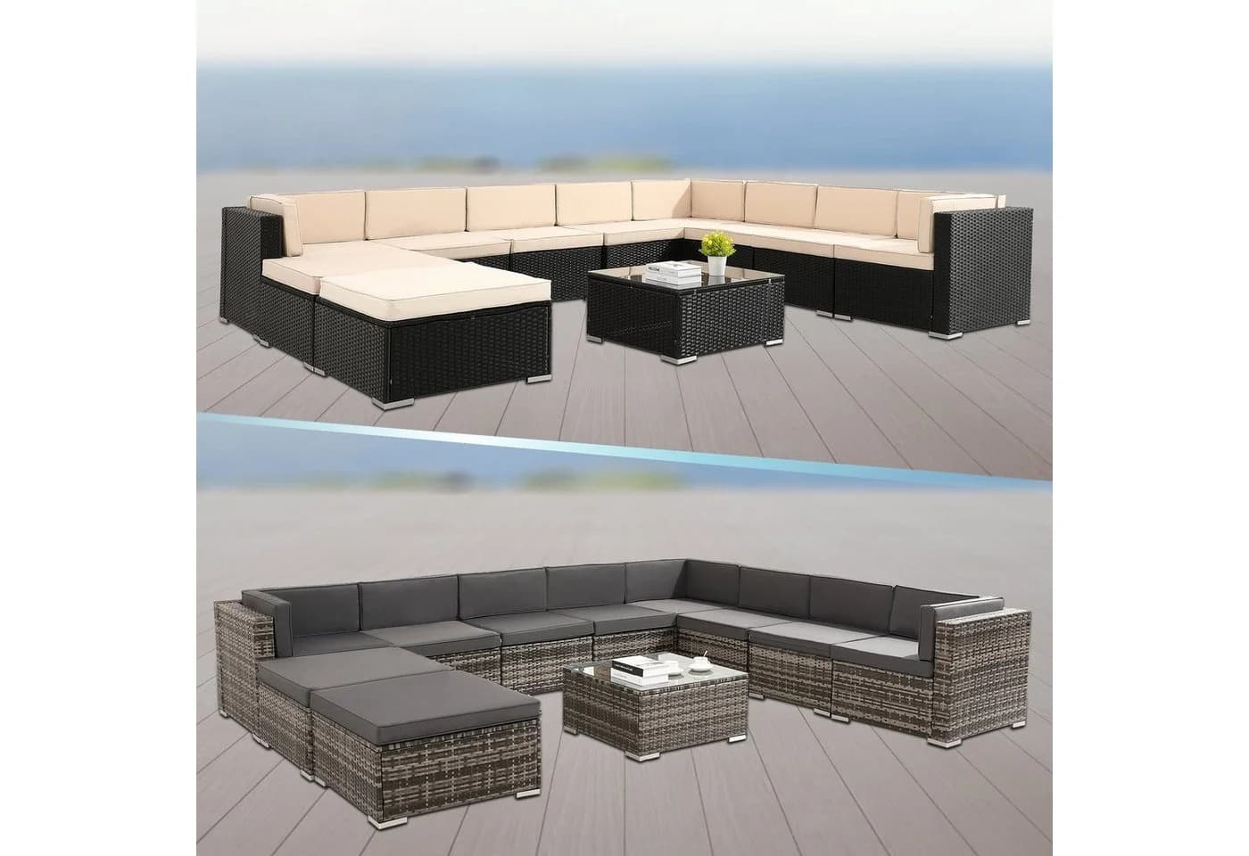 Arebos Loungesofa Polyrattan Cannes 10-tlg. Set mit Kissen - Bild 5