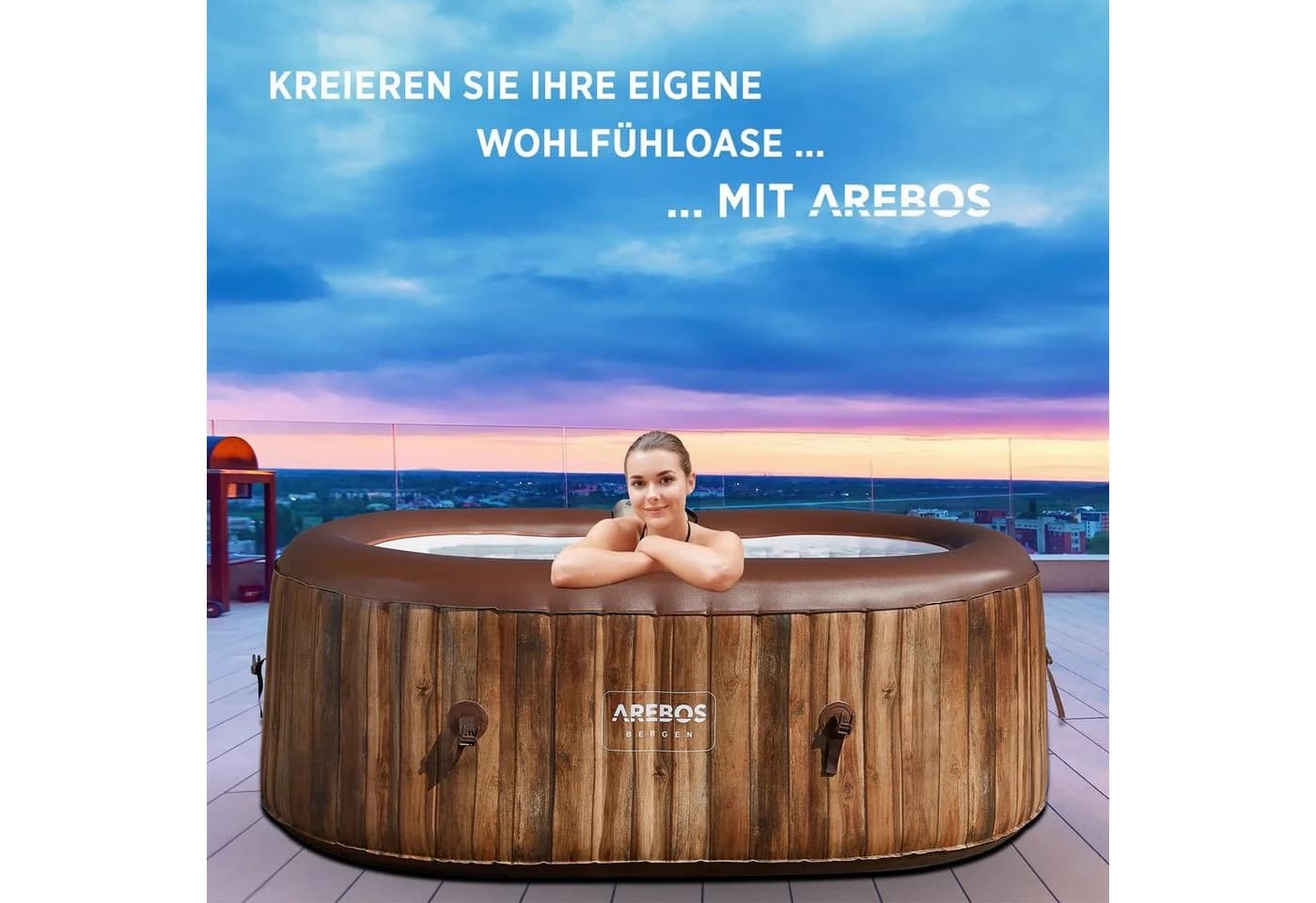 Arebos Whirlpool Aufblasbar 190x120 cm Oval 2 Personen Komplett-Set