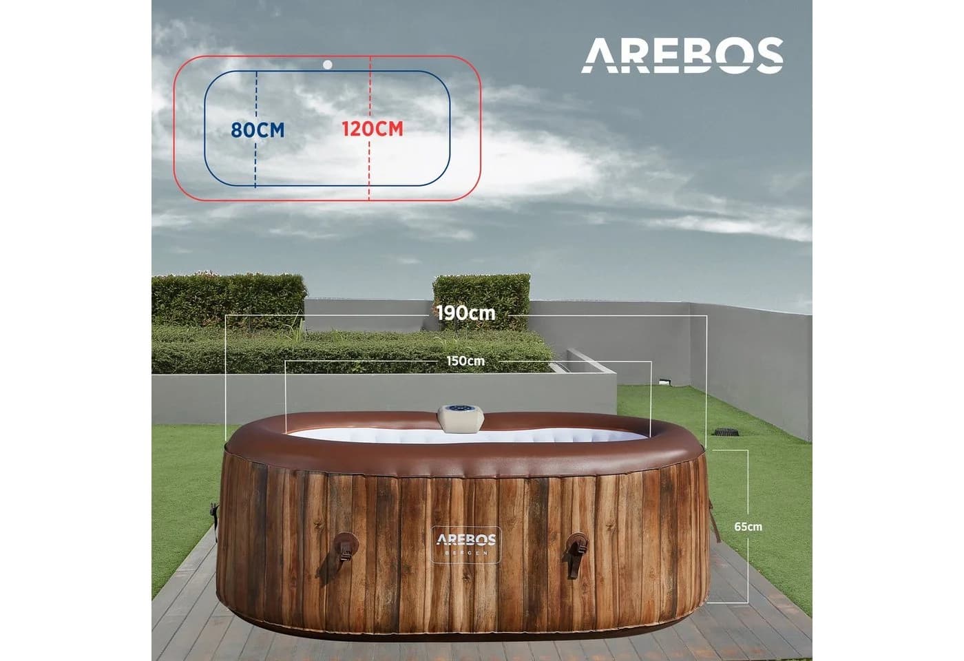 Arebos Whirlpool Aufblasbar 190x120 cm Oval 2 Personen Komplett-Set - Bild 4