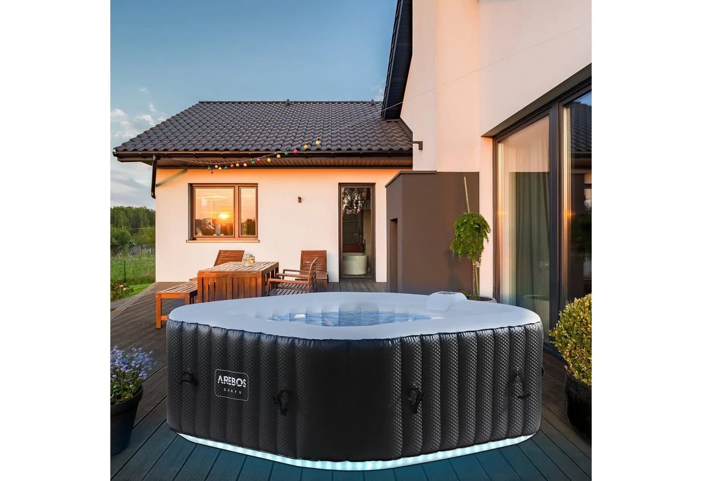Arebos Whirlpool CORFU Aufblasbar 4 Personen LED Beleuchtung