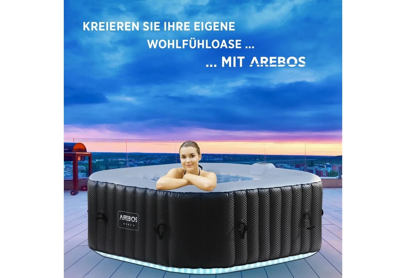 Arebos Whirlpool CORFU Aufblasbar 4 Personen LED Beleuchtung - Bild 3