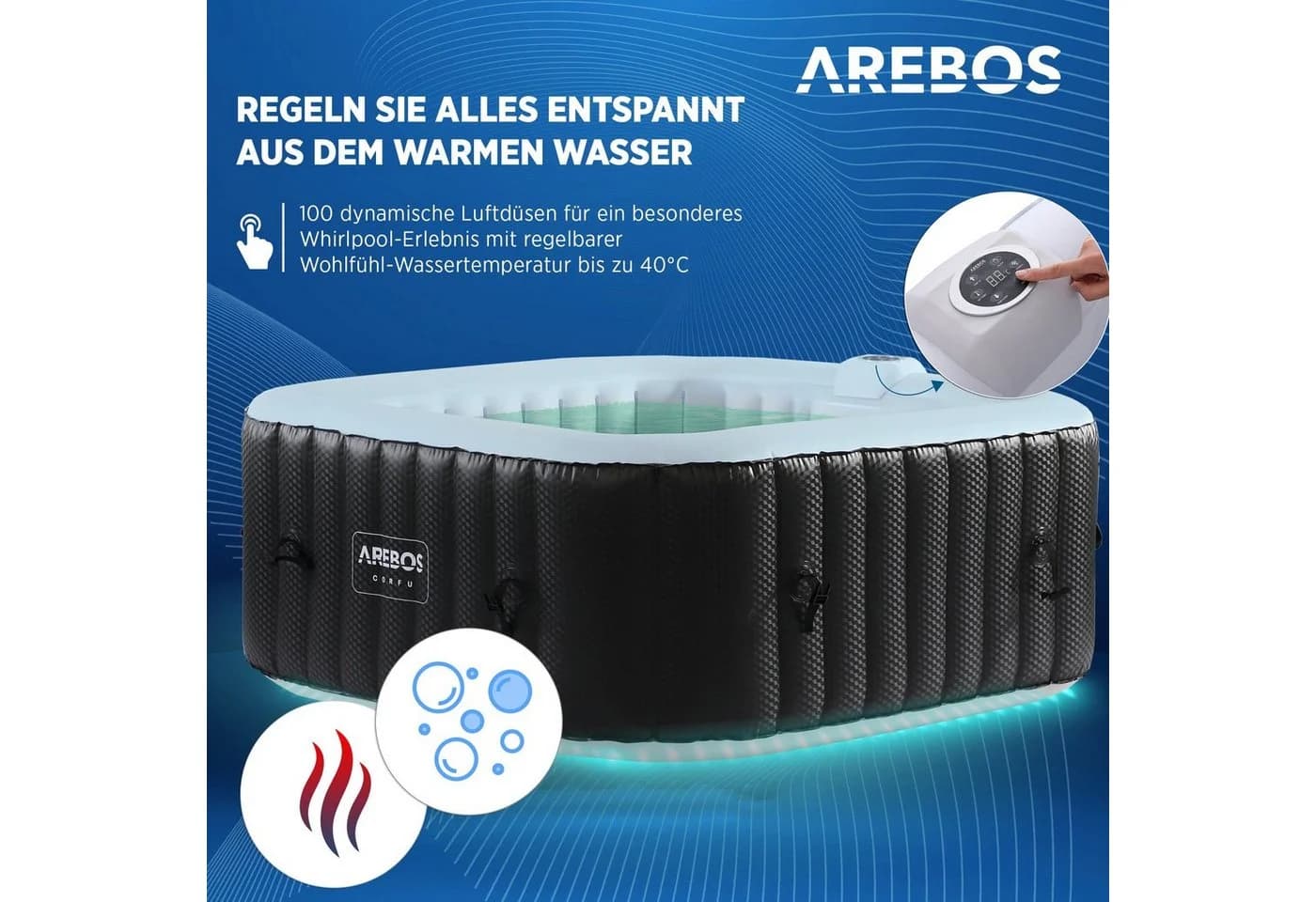 Arebos Whirlpool CORFU Aufblasbar 4 Personen LED Beleuchtung - Bild 4