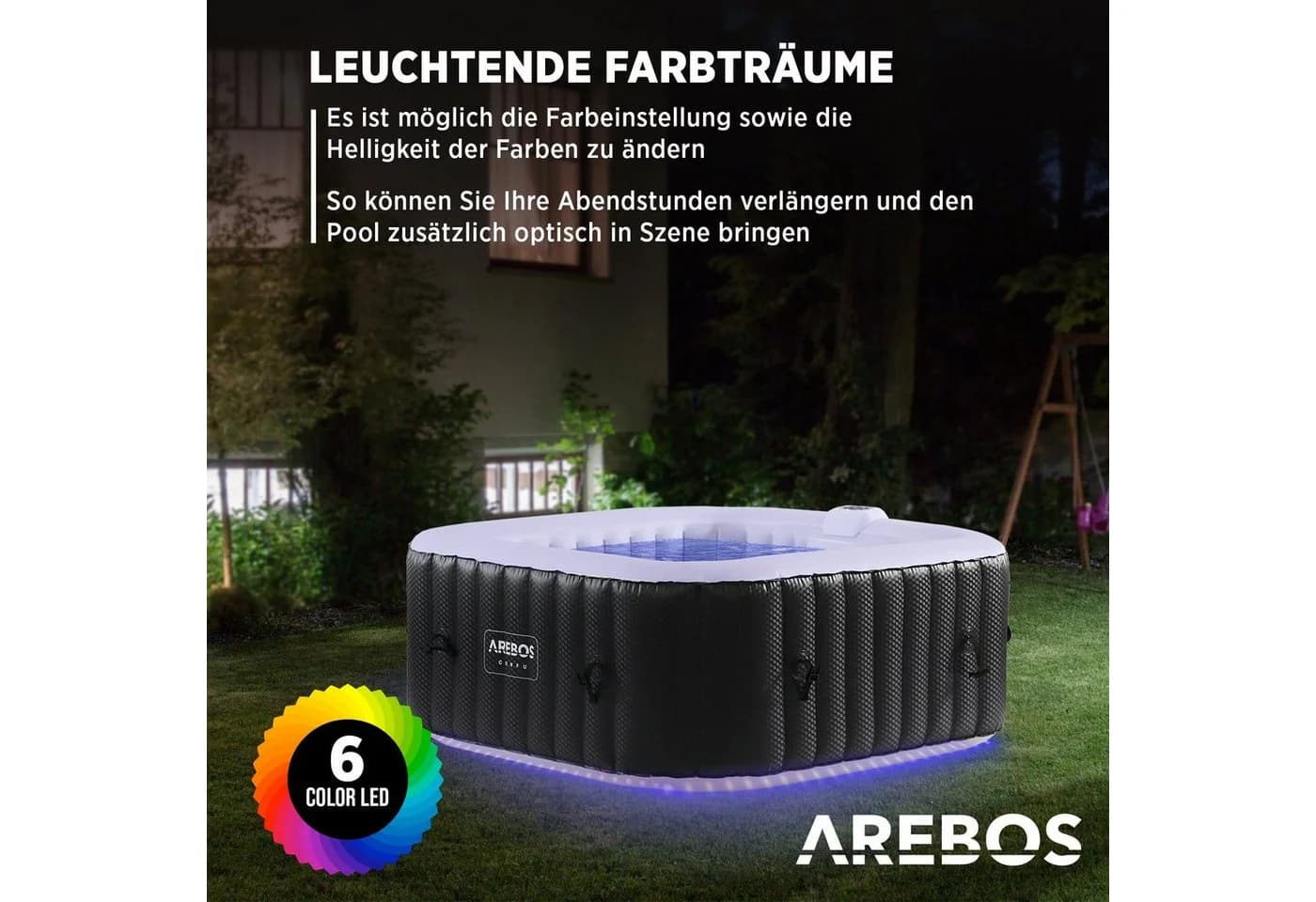 Arebos Whirlpool CORFU Aufblasbar 4 Personen LED Beleuchtung - Bild 5