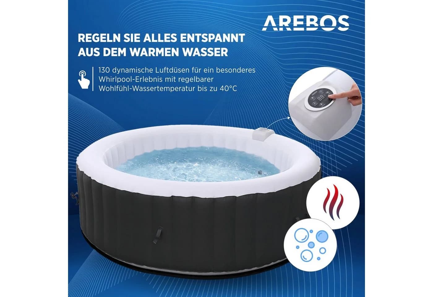Arebos Whirlpool ROME Aufblasbar 6 Personen 130 Massagedüsen - Bild 3