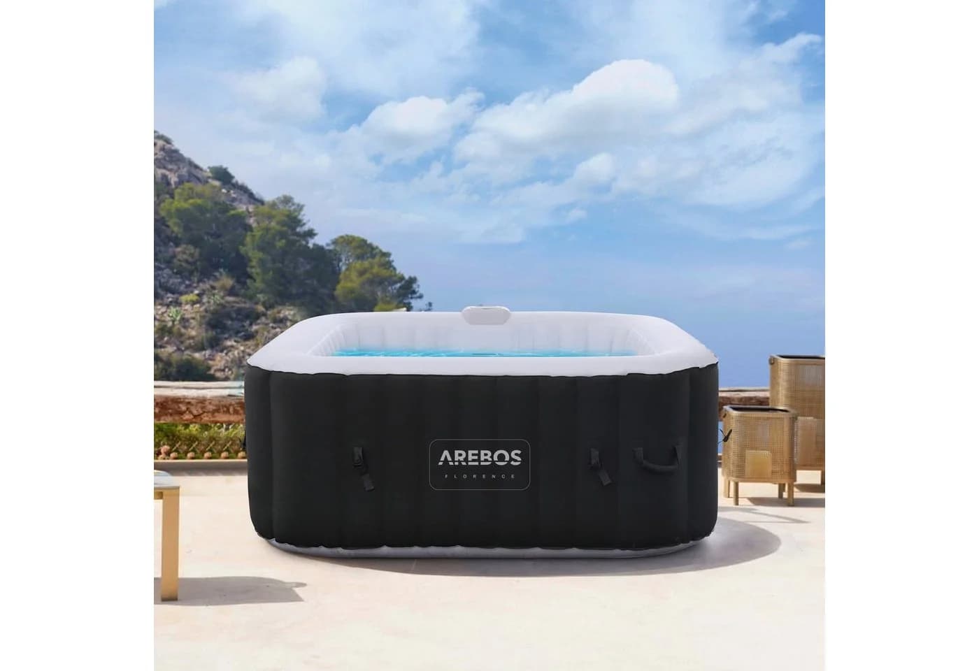 Arebos Whirlpool Aufblasbar 4 Personen 100 Düsen Komplett-Set