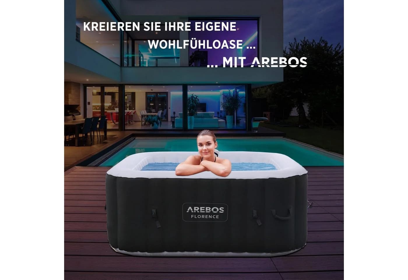 Arebos Whirlpool Aufblasbar 4 Personen 100 Düsen Komplett-Set - Bild 3
