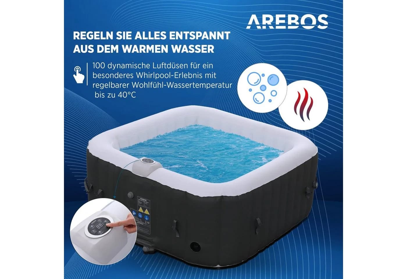 Arebos Whirlpool Aufblasbar 4 Personen 100 Düsen Komplett-Set - Bild 4