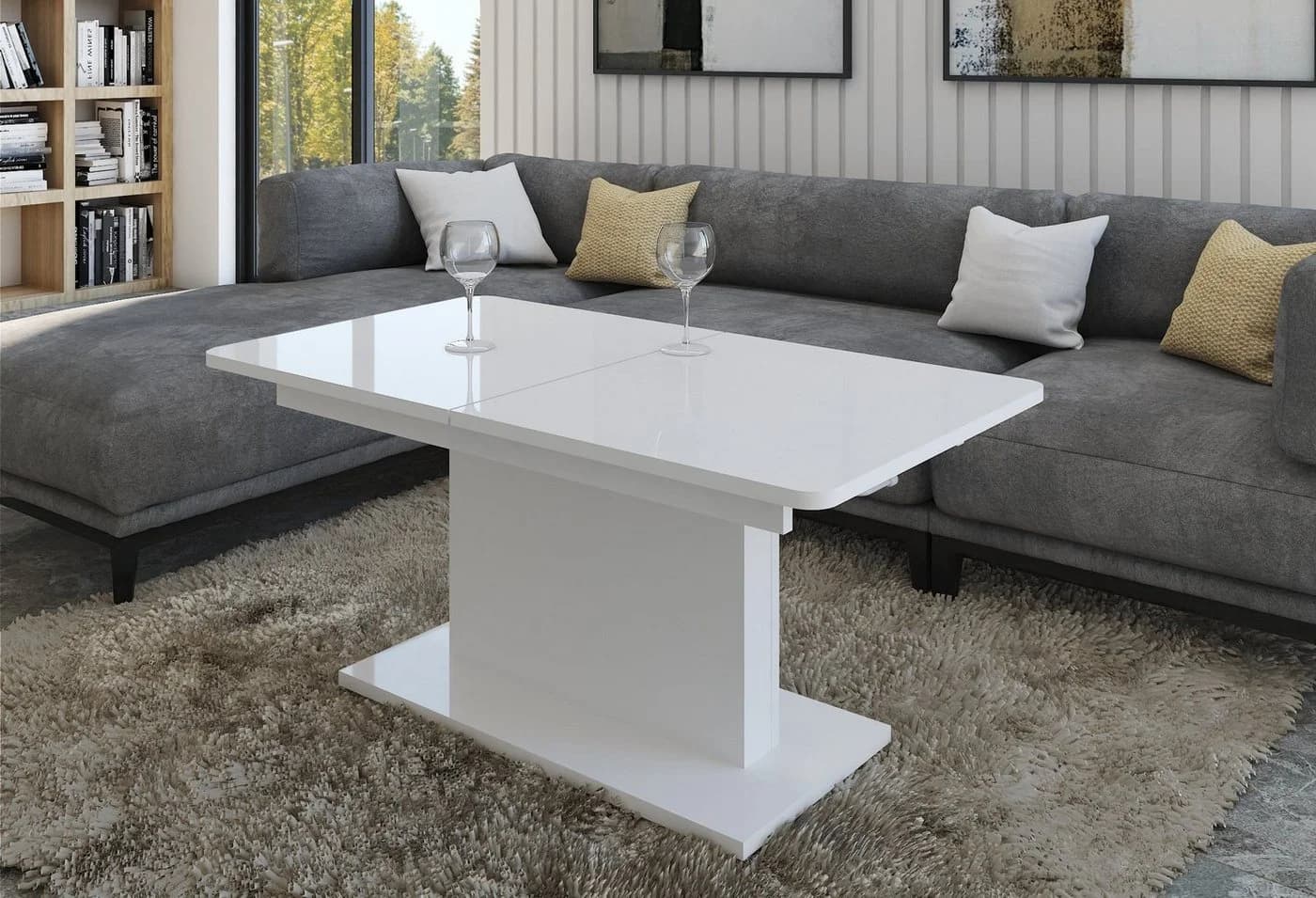 designimpex Couchtisch DC-1 Weiß Hochglanz höhenverstellbar ausziehbar - Bild 3