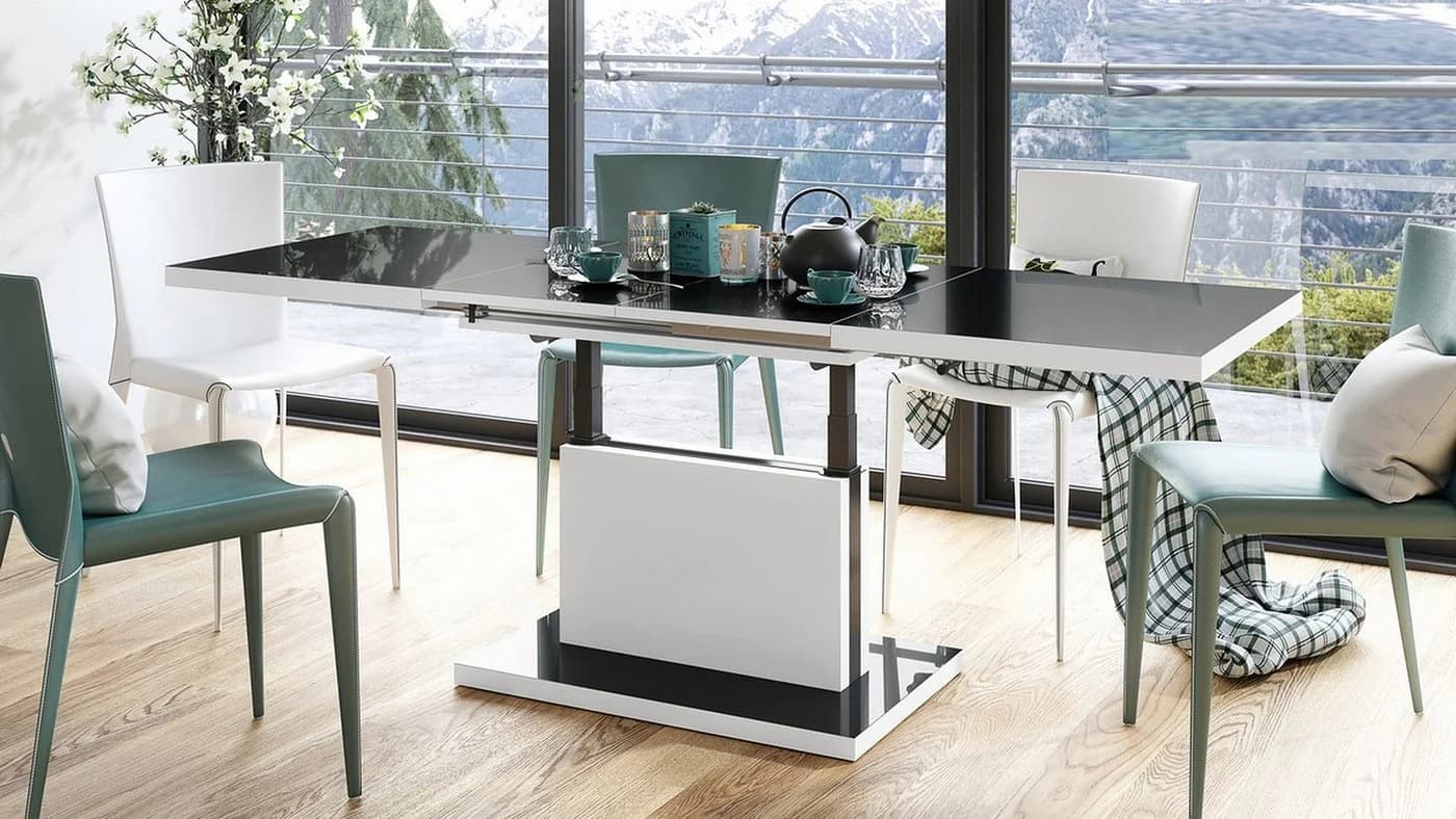 Mazzoni Couchtisch Aston Schwarz/Weiß Matt Hochglanz höhenverstellbar ausziehbar