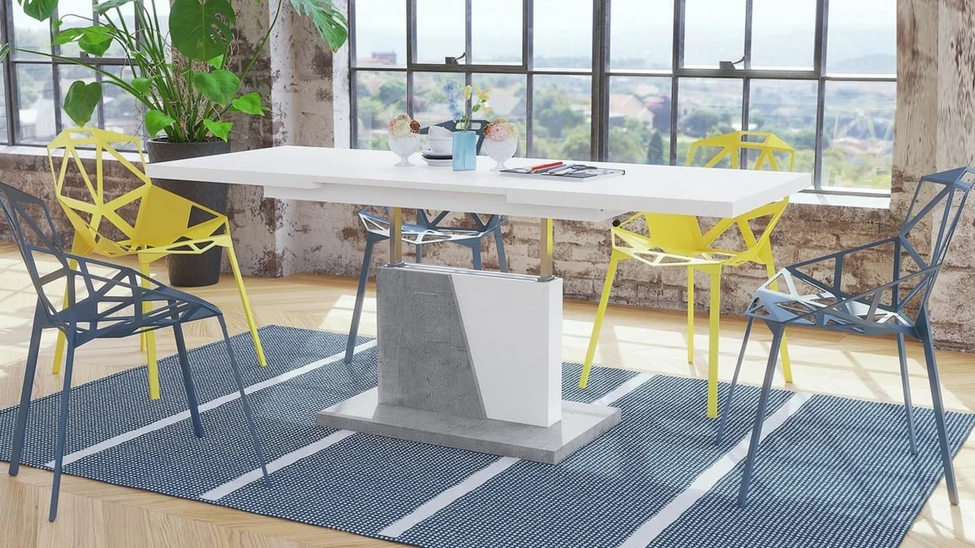 Mazzoni Couchtisch Grand Noir Weiß/Grau höhenverstellbar ausziehbar