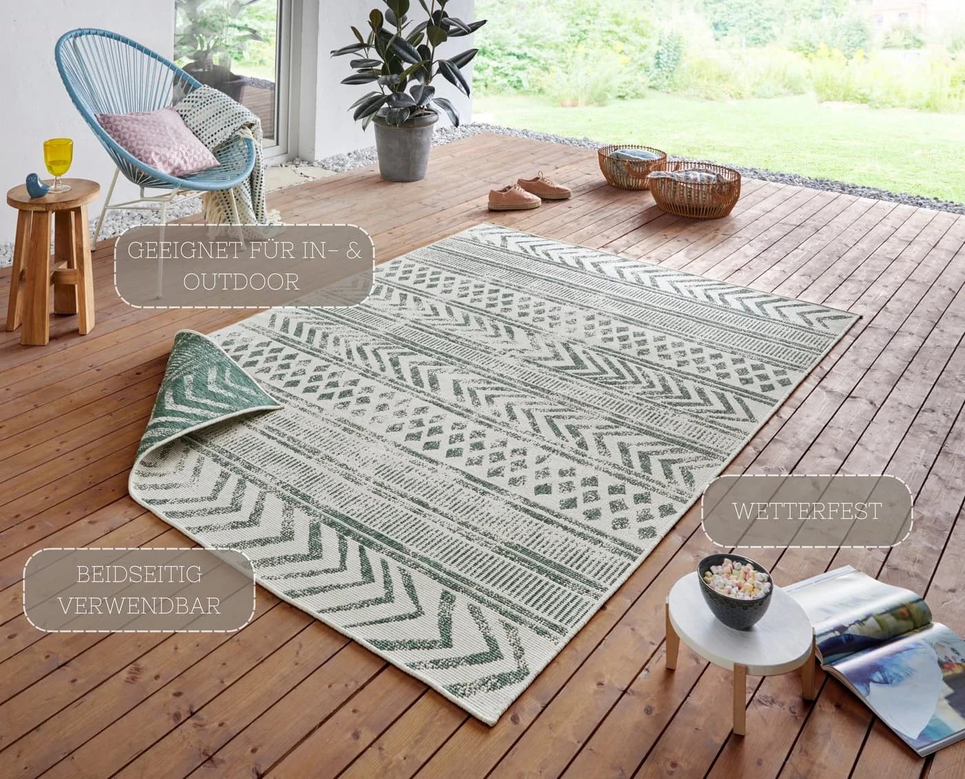 Hanse Home Wendeteppich Biri Creme Grün 120x170 cm Polypropylen - Bild 3