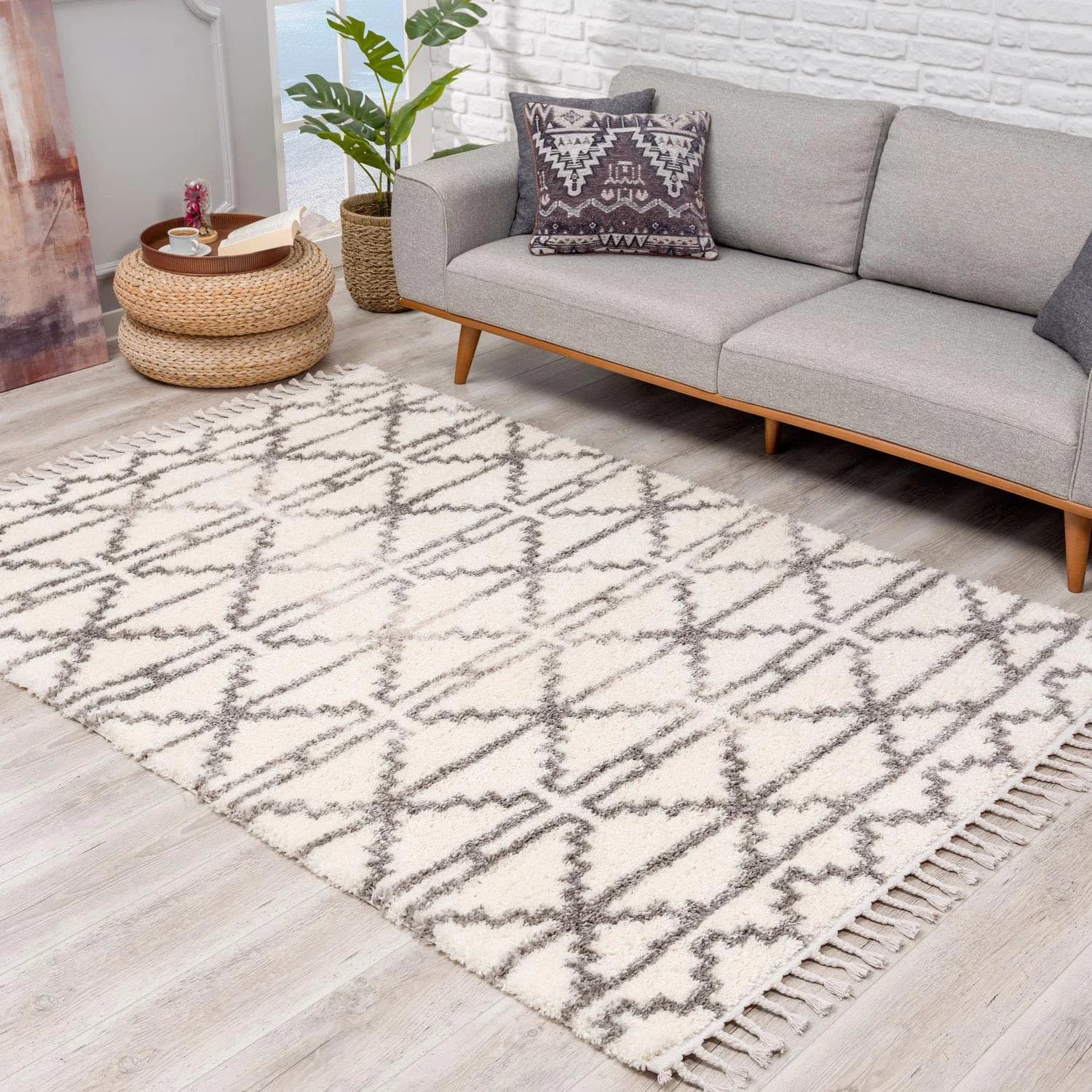 CARPET CITY Hochflor-Teppich Pulpy 530 Creme mit Fransen