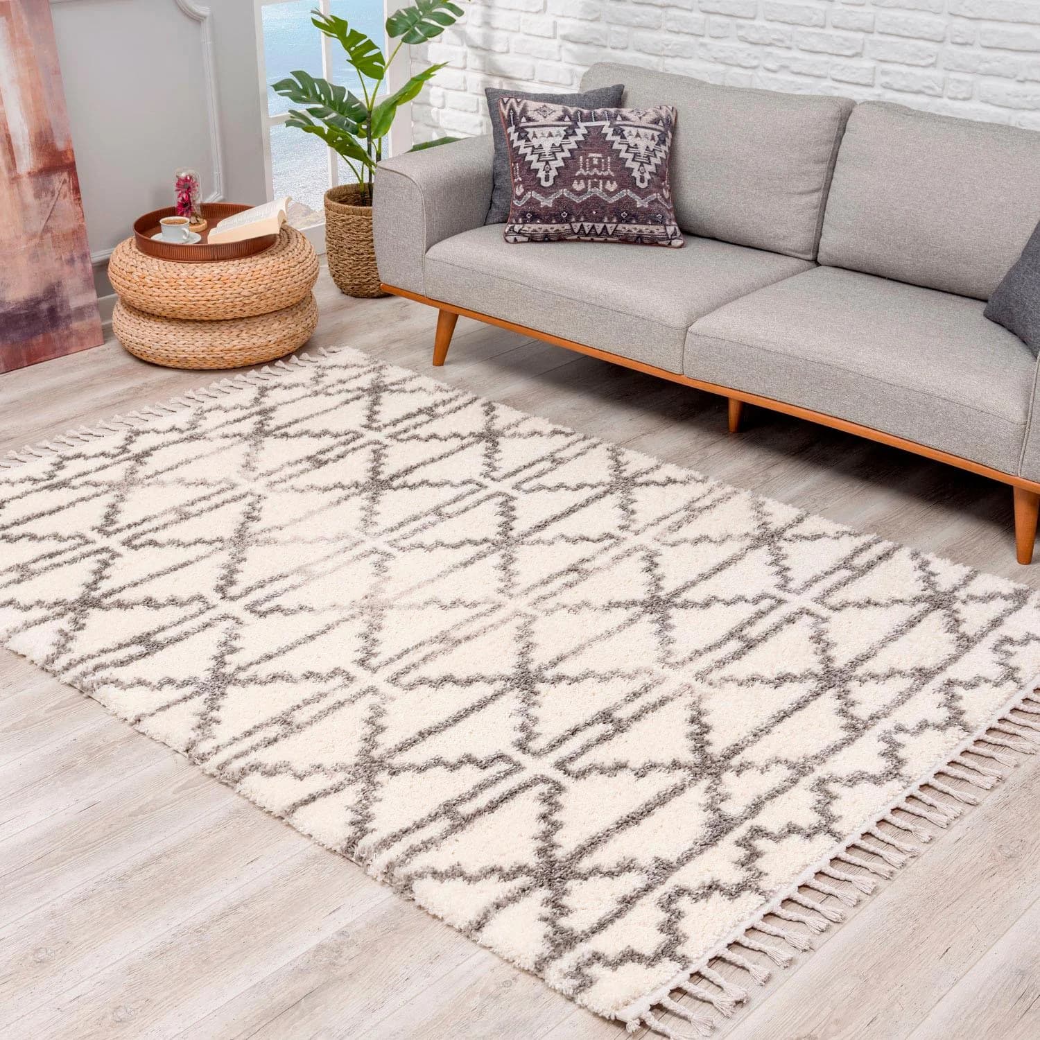 CARPET CITY Hochflor-Teppich Pulpy 530 beige mit Fransen