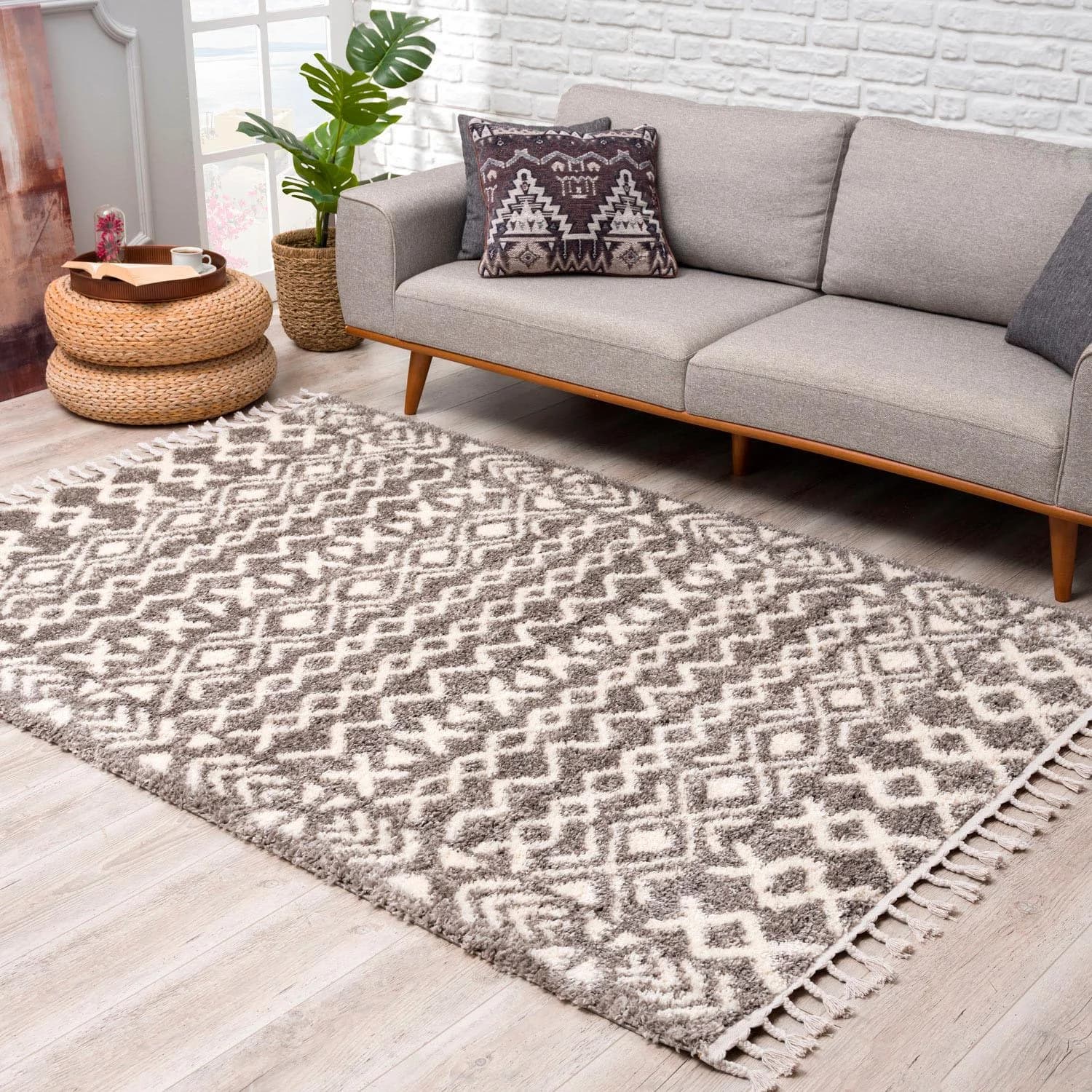 Carpet City Hochflor-Teppich Pulpy 514 Grau Fransenteppich