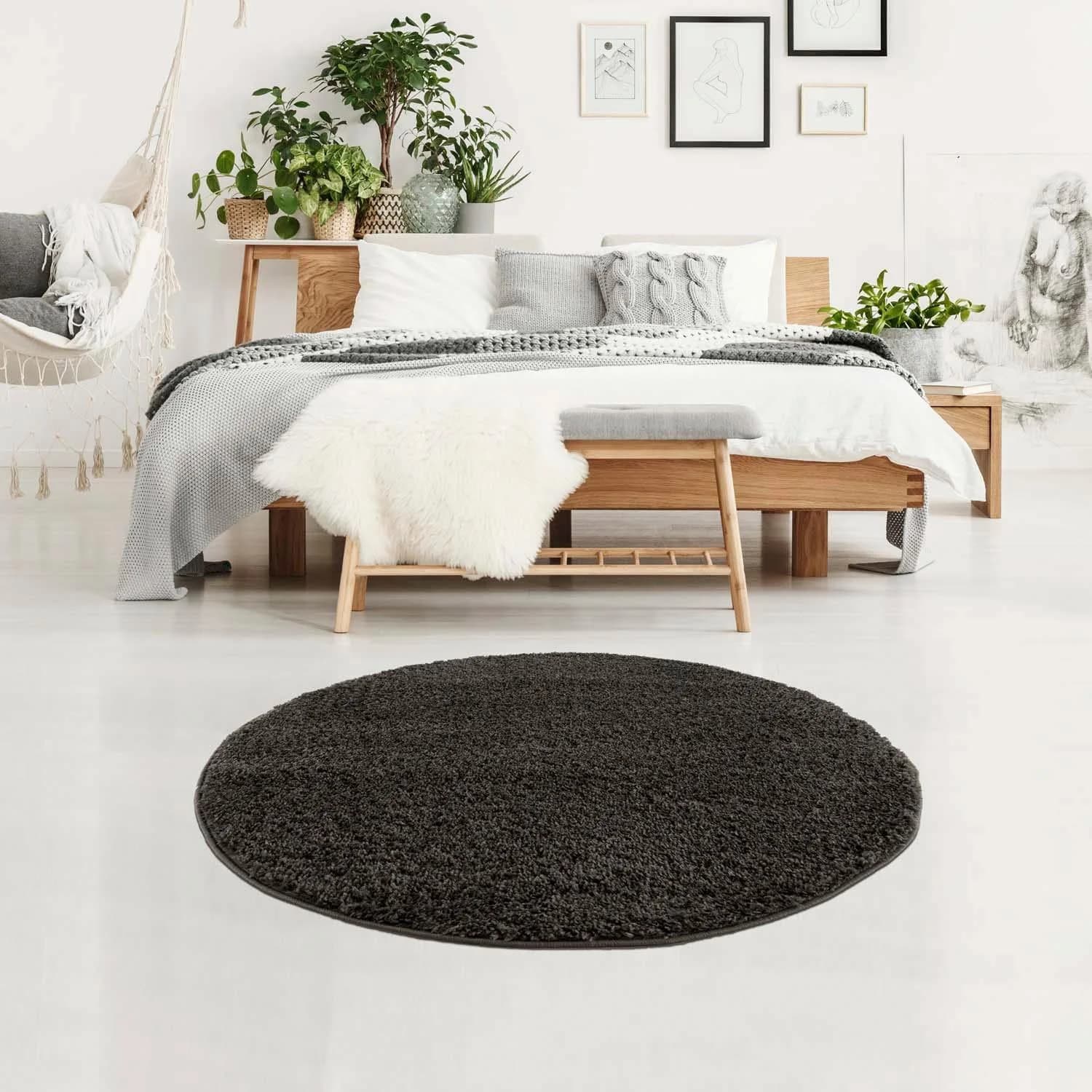 Hochflor-Teppich CARPET CITY 'Pulpy 100' Grau Anthrazit 160cm