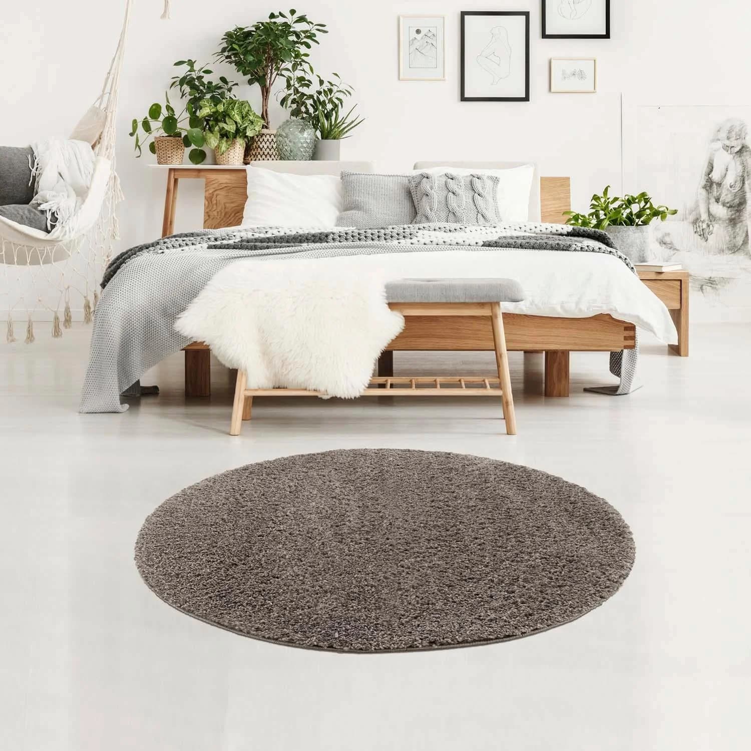 CARPET CITY Hochflor-Teppich Pulpy 100 Grau 160cm Rund