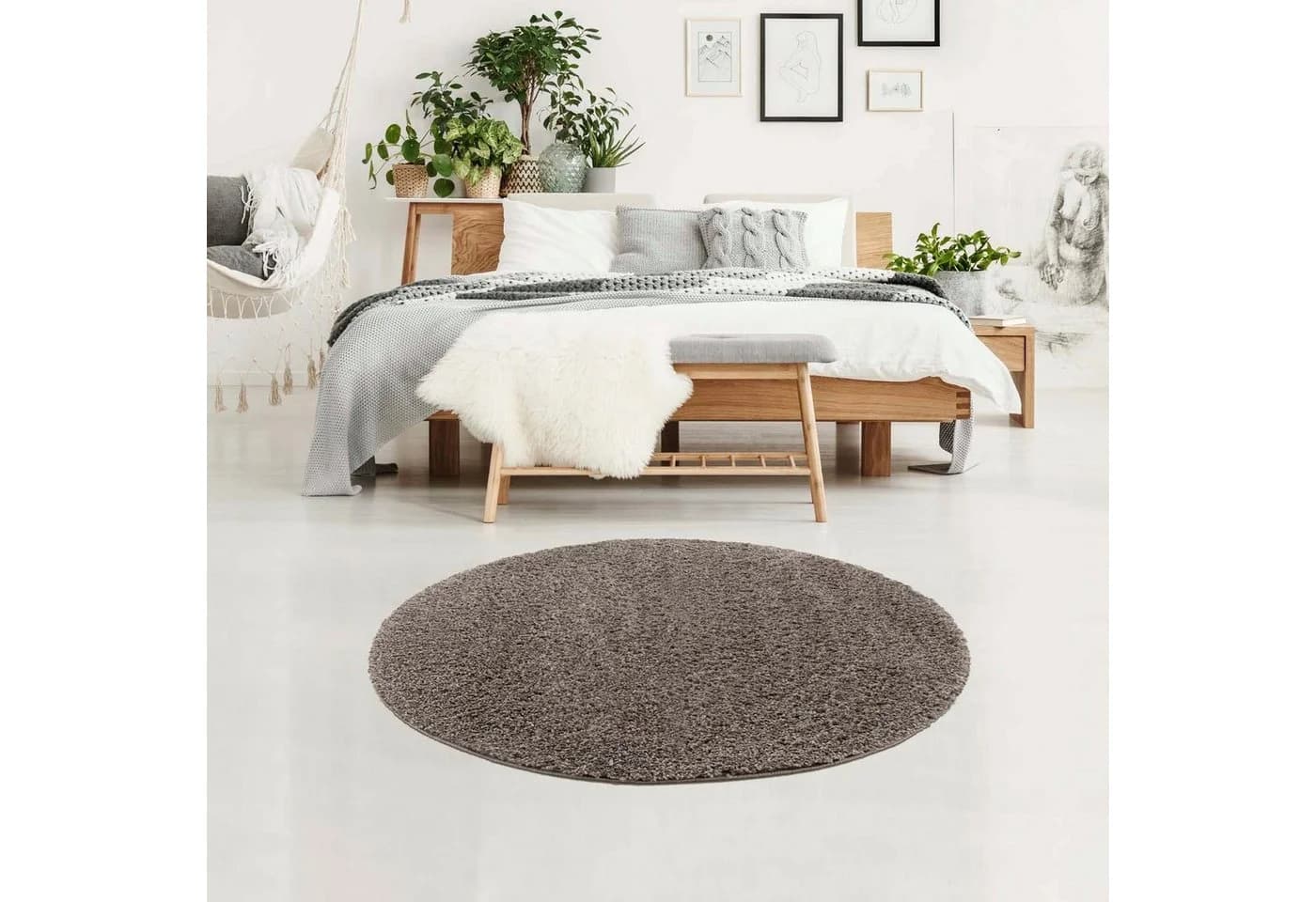 CARPET CITY Hochflor-Teppich Pulpy 100 Grau Rund 120cm - Bild 2