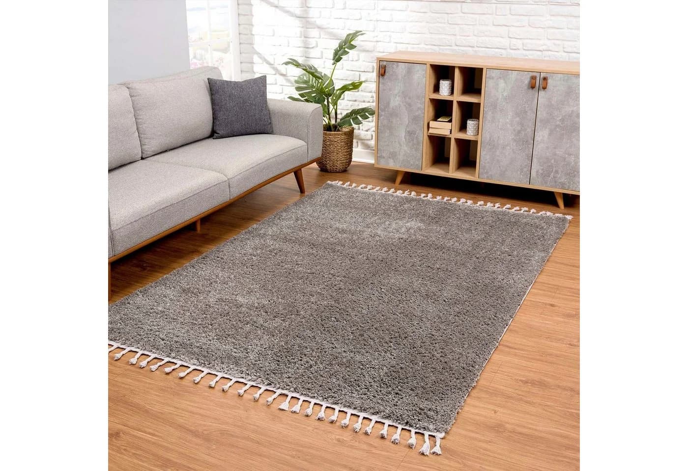 CARPET CITY Hochflor-Teppich Pulpy 100 Grau Uni - Bild 2
