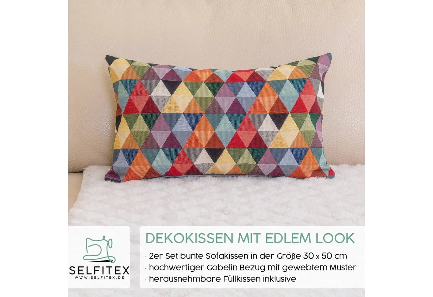 Selfitex Dekokissen 2er Set 30x50/40x40/50x50 cm mit buntem Muster