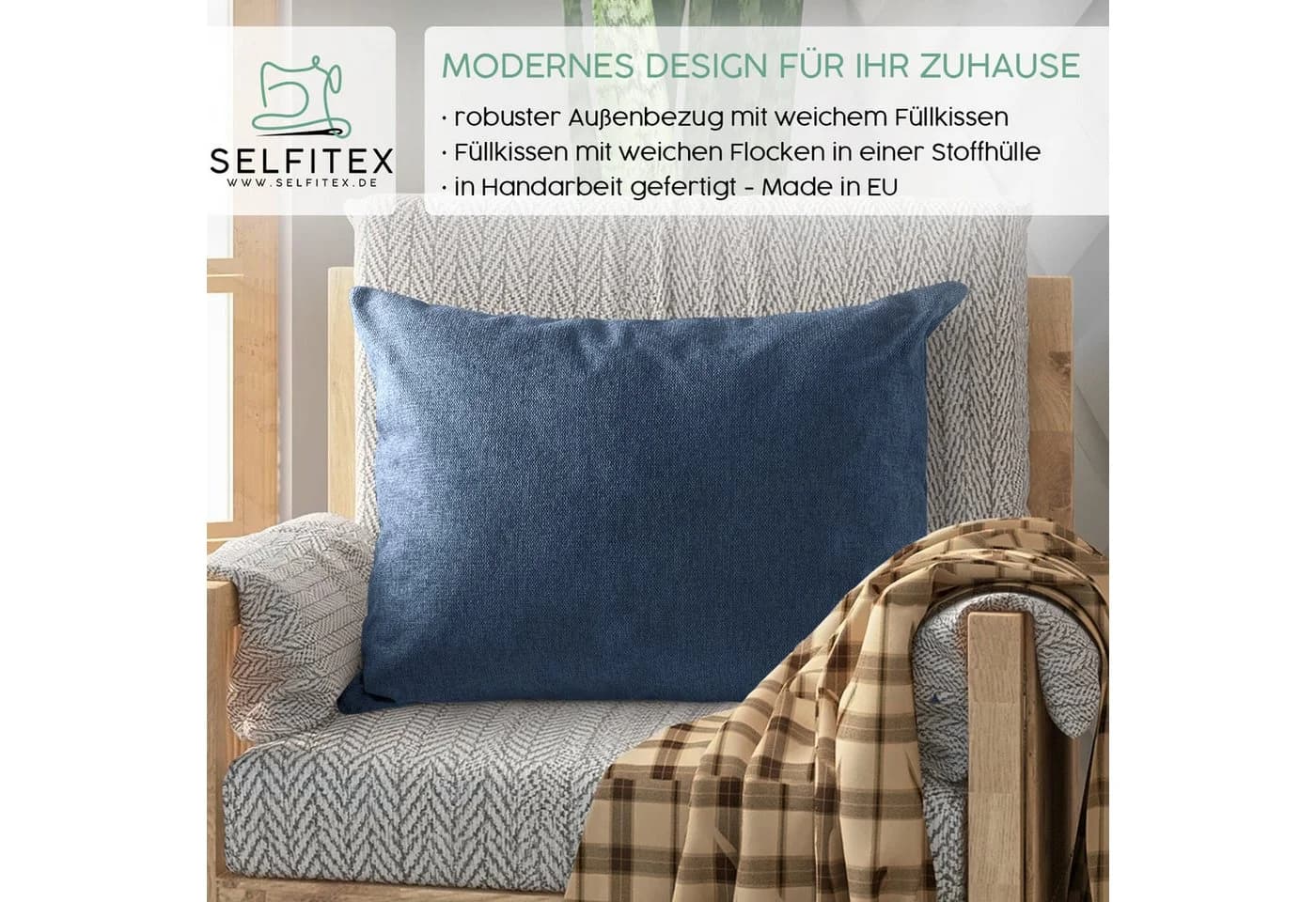 Selfitex Dekokissen Blau mit Füllung für Sofa und Bett - Bild 5