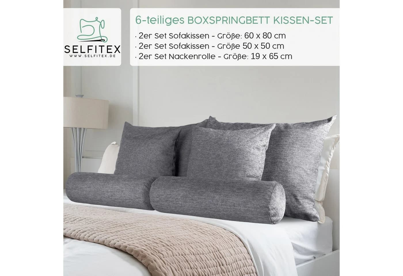 Selfitex Sofakissen 6-tlg. Set Anthrazit Polyester