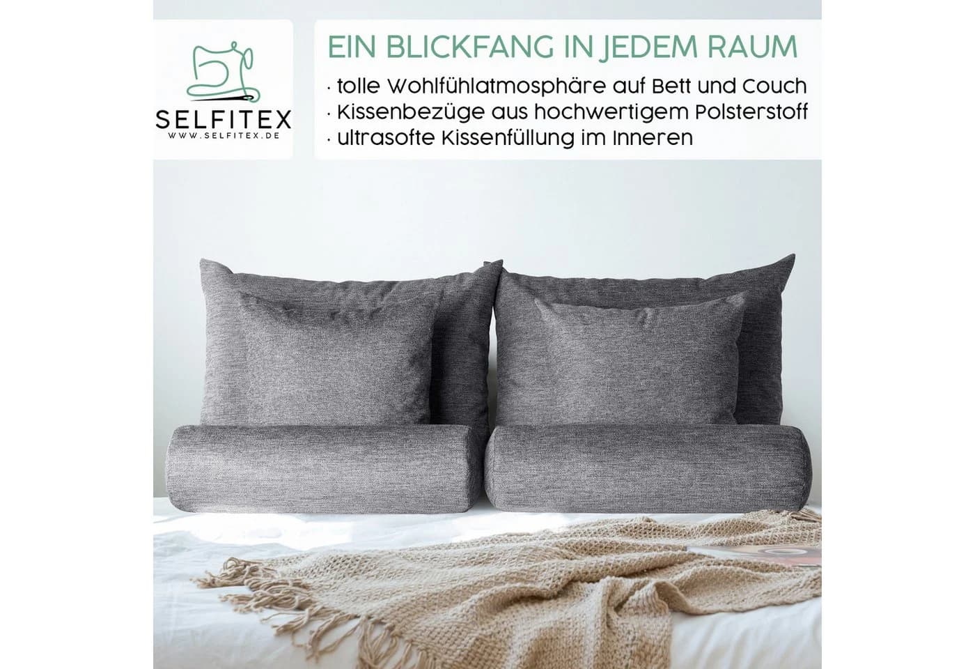 Selfitex Sofakissen 6-tlg. Set Anthrazit Polyester - Bild 4