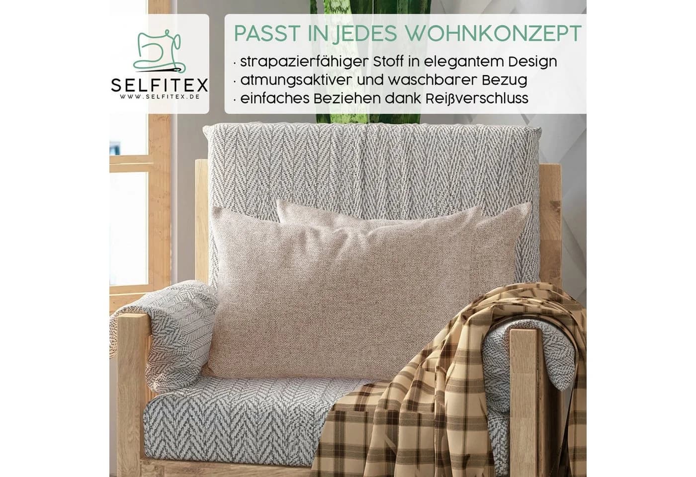 Selfitex Dekokissen 2er Set, 30x50/40x40/40x60/50x50 inkl. Füllkissen, Farben zur Auswahl, robuster Polsterstoffbezug mit weichen Füllkissen - Bild 4