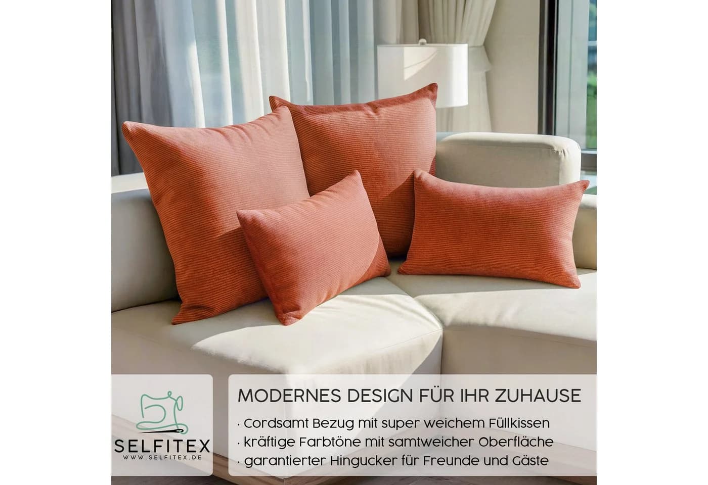 Selfitex Dekokissen 4er Set Cord Terracotta