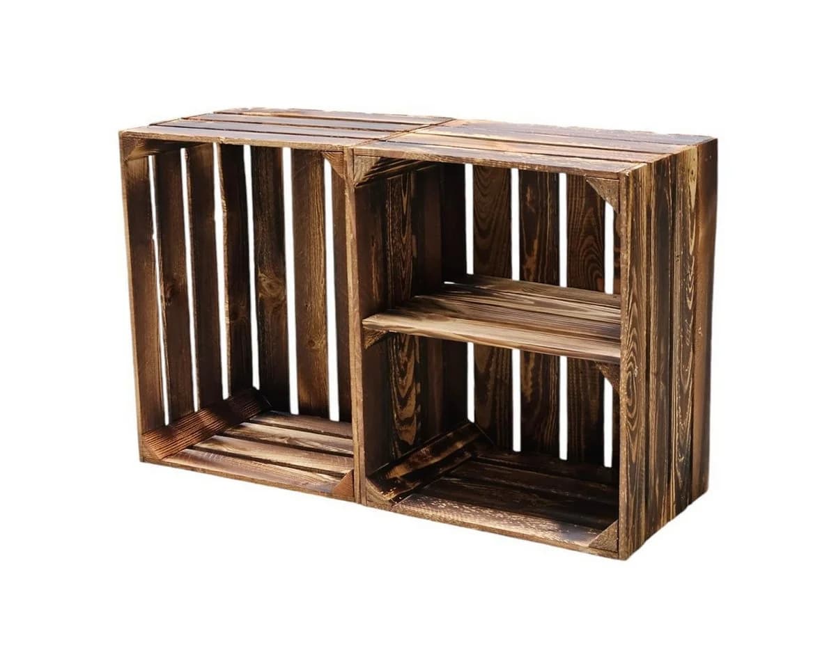 Teramico Holzkiste 2er Set 50cm mit Ablage Vintage Geflammt