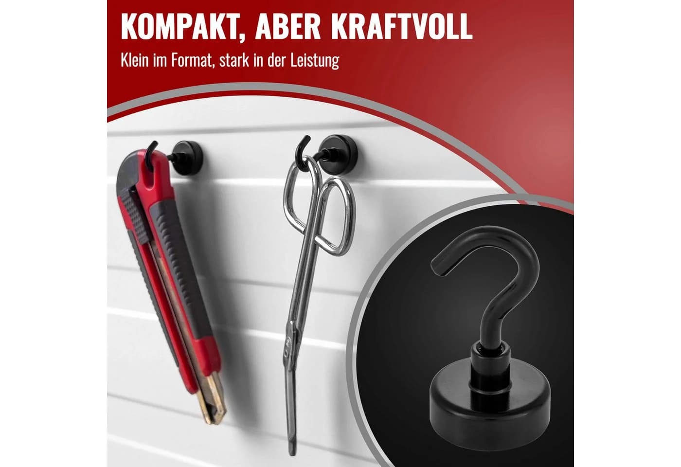 Poppstar Dekomagnet Neodym Magnet-Haken Schwarz 12kg Haftkraft - Bild 4