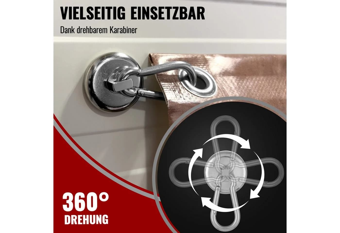 Poppstar Wandhaken Magnet-Karabiner stark, 2er-Set Neodym - Bild 4