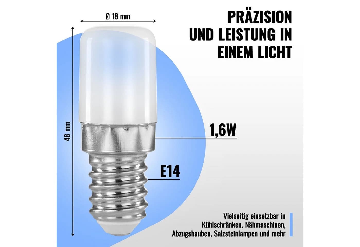 Poppstar LED Kühlschranklampe E14 1,6W Kaltweiß 2er Pack