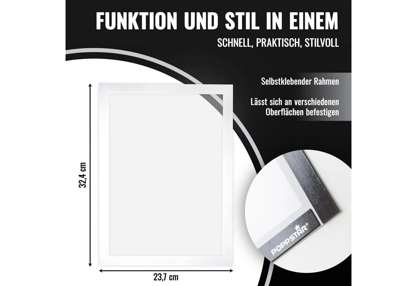 Poppstar Einzelrahmen Weiß Magnetischer Info-Rahmen A4