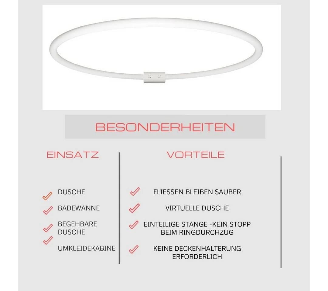 Ekershop Duschvorhangstange Alu Ringstange Weiß Ø 80 cm - Bild 5