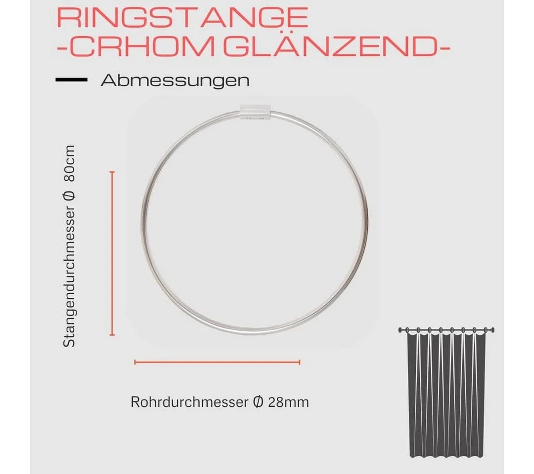 Ekershop Duschvorhangstange Alu Ringstange Silber Chrom Rund Ø 80 cm - Bild 3