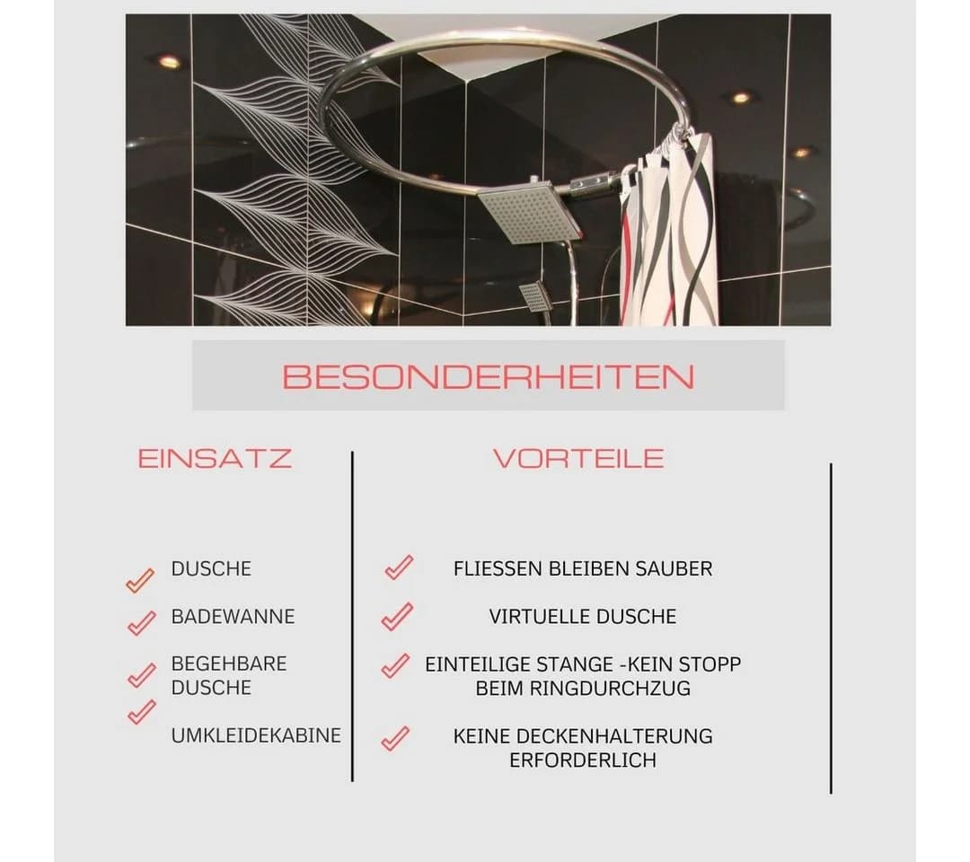 Ekershop Duschvorhangstange Alu Ringstange Silber Chrom Rund Ø 80 cm - Bild 5